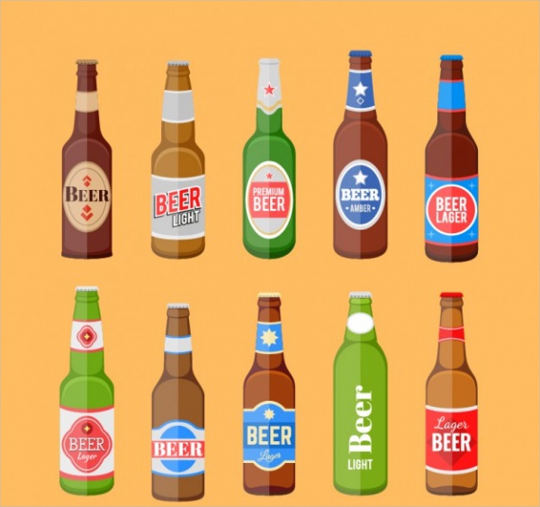Set of Beer Bottles With Labels