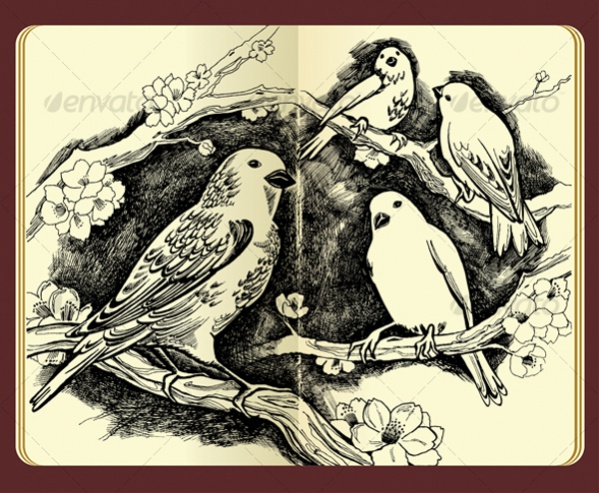 Spring drawing of birds