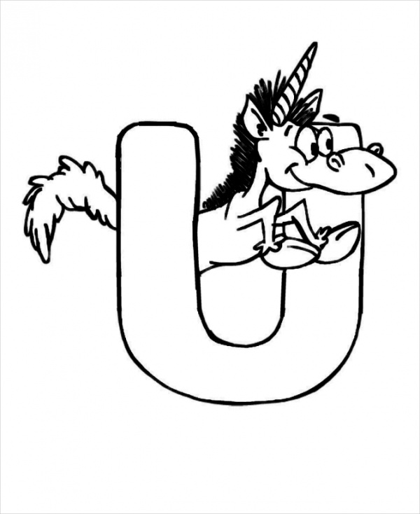 Unicorn U Alphabet Coloring Page