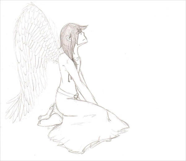 fallen angel pencil drawing