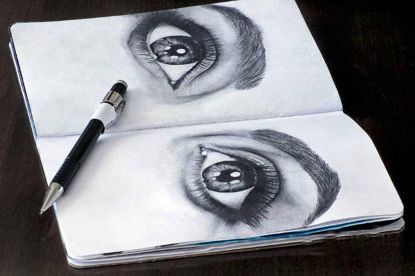 Black and White Drawing of Eyes