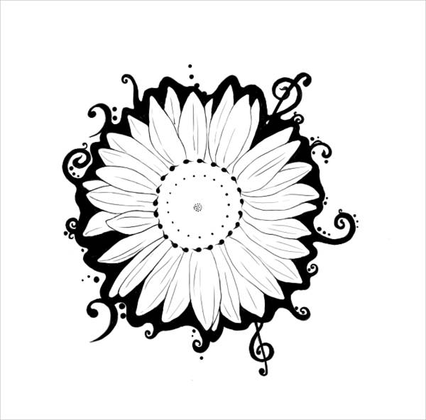 Black and White Sunflower Drawing