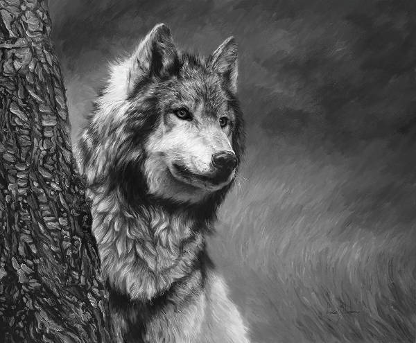 Black and White Wolf Painting