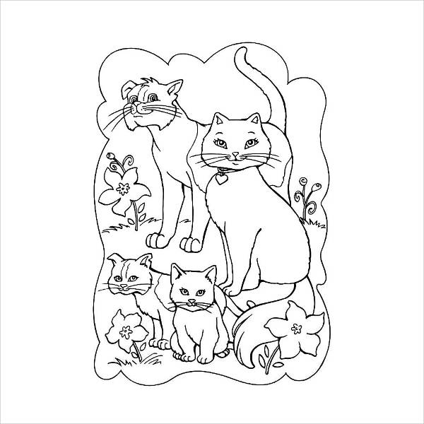 Cat Family Coloring Page