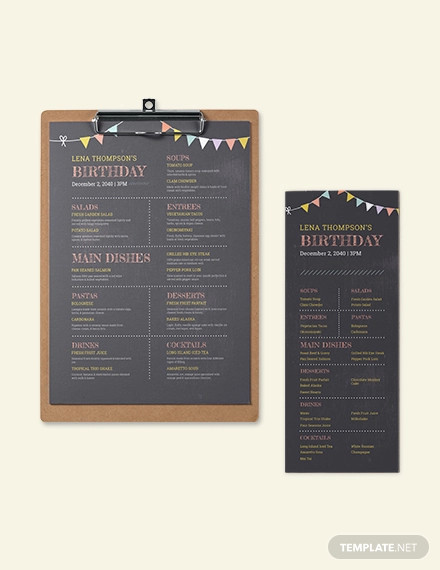 chalk board birthday menu template