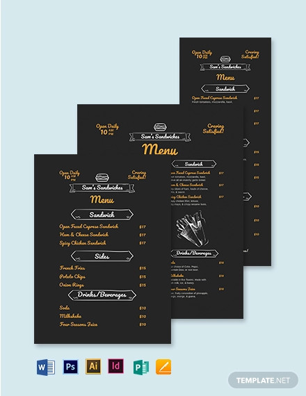 chalk board sandwich sub menu template