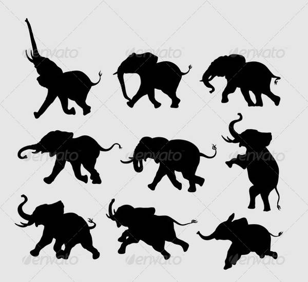 Elephant Running Silhouettes