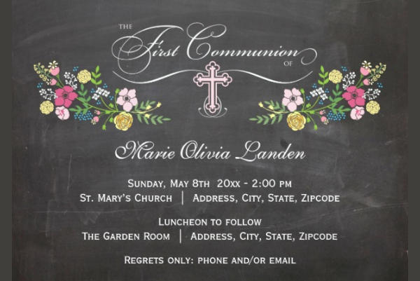 Floral First Communion Invitation