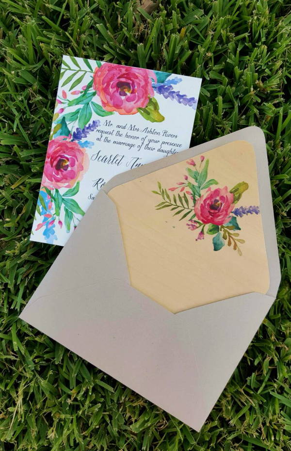 Floral Letterpress Wedding Invitation
