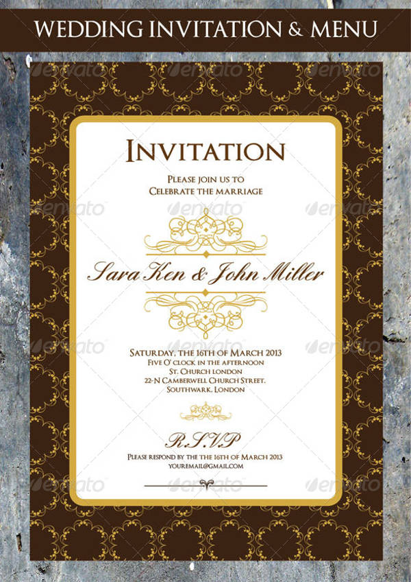 Formal Wedding Menu Invitation