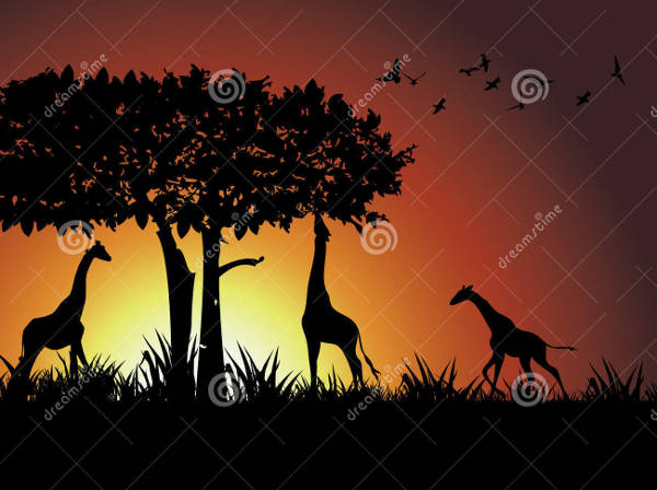 Giraffe and Tree Silhouette