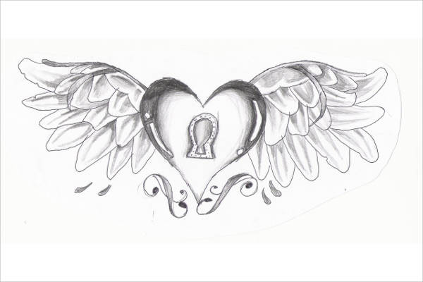 Heart Drawing with Wings