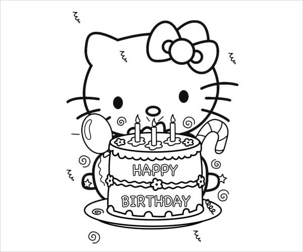 Hello Kitty Birthday Coloring Page