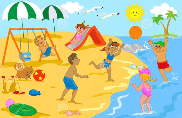 Cartoon Beach Scene Clip Art