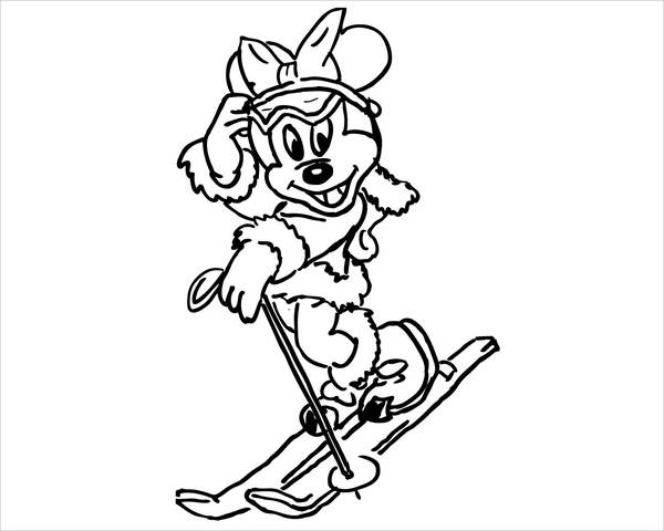 Minnie Mouse Skiing Coloring Page