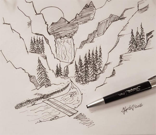 Mountain Pen Drawing