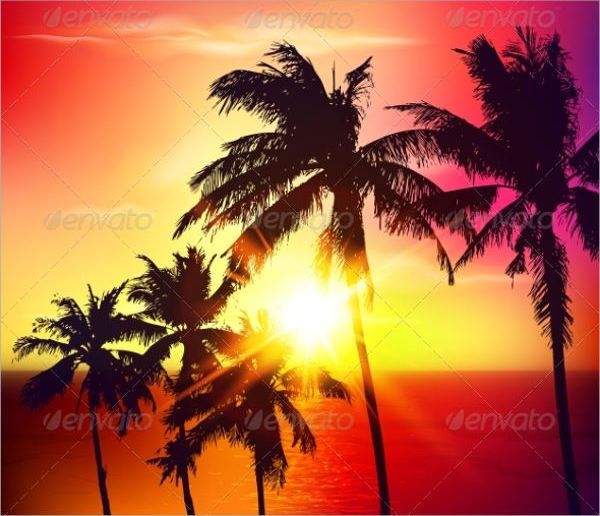 Palm Silhouettes on Summer Sunset