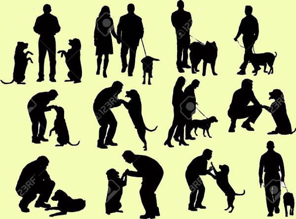 People Silhouettes With Dogs