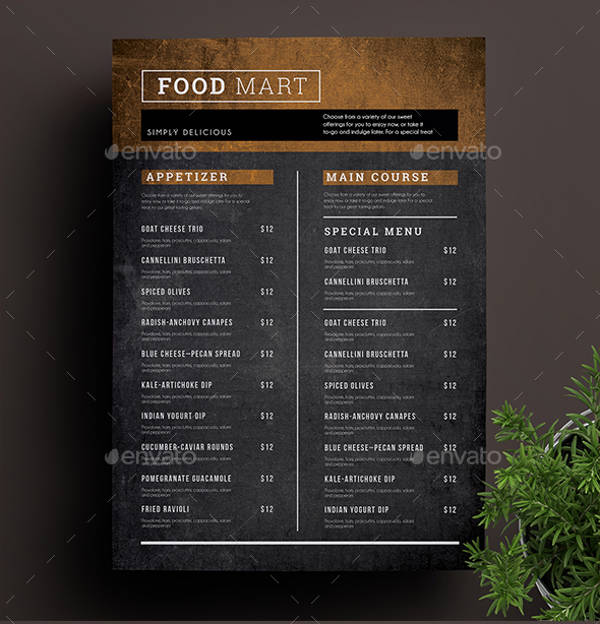 Simple Chalkboard Menu Design