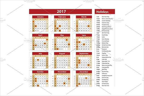 Simple Holiday Calendar Design