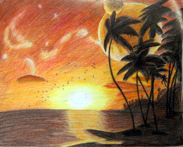 Sunset Pencil Drawing