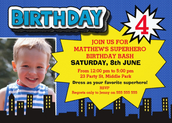 Superhero 4th Birthday Invitation
