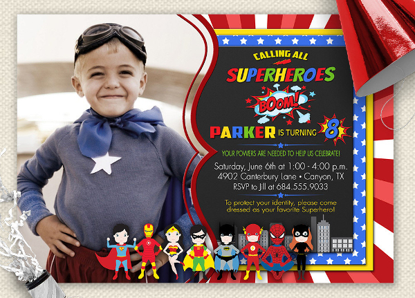 Superhero Photo Birthday Invitation