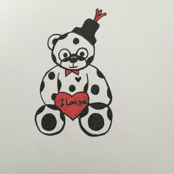 Teddy Bear Holding a Love Heart Drawing