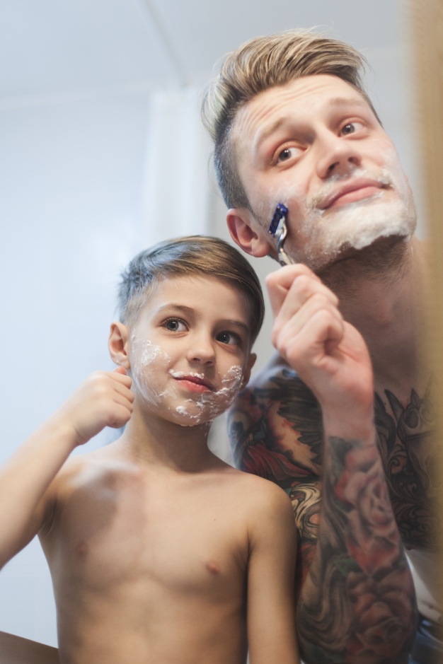 Father and Son Shaves Together 