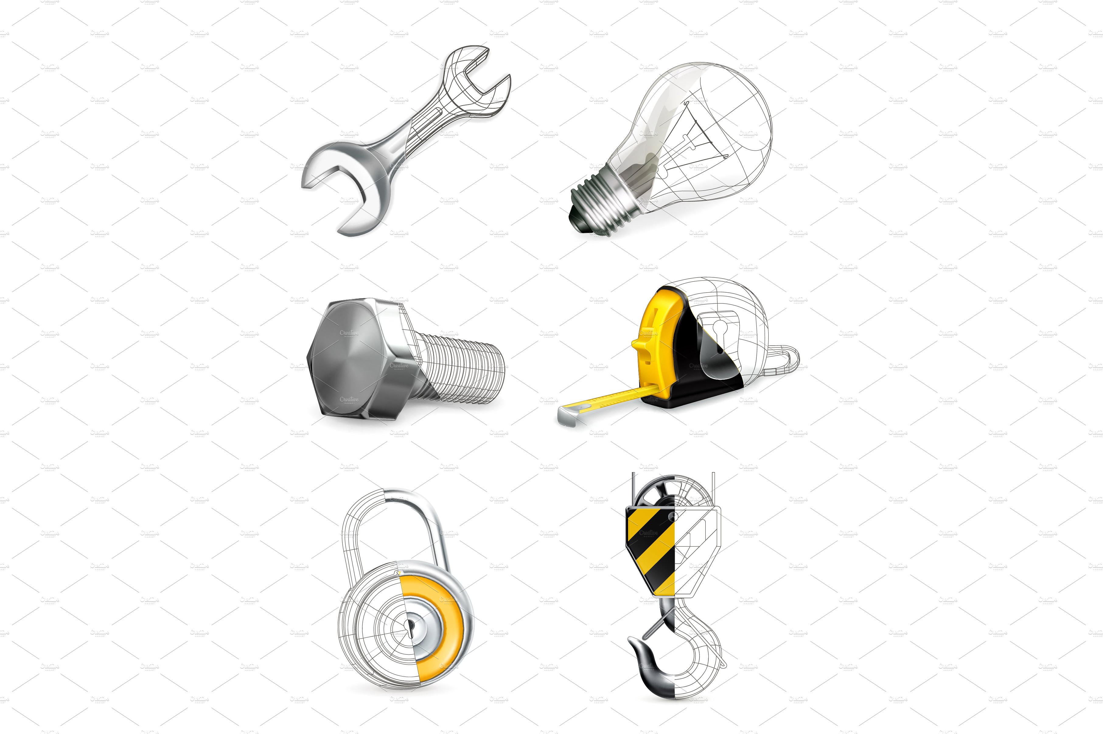 Realistic & Drafted Construction Tools