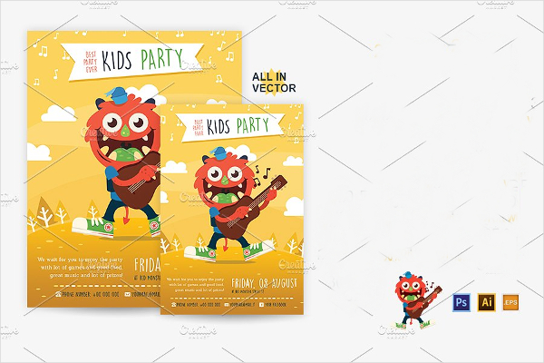 Illustrated Kid’s Party Flyer Design Template