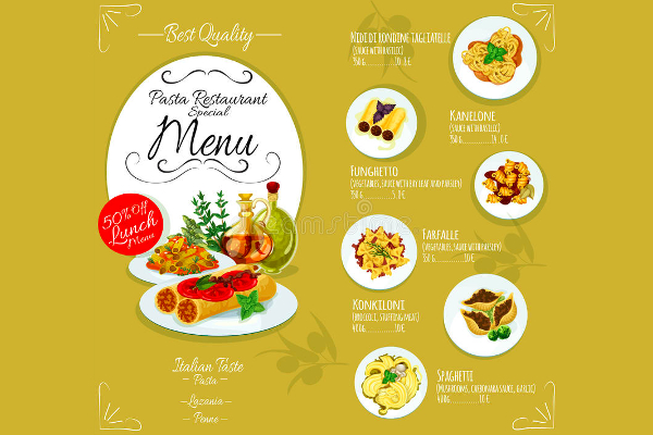 Pasta menu card template