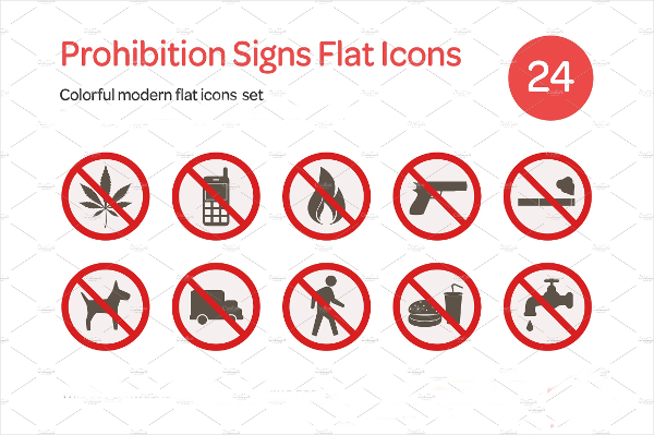 Prohibition Signs Flat Thick Outlined Icons