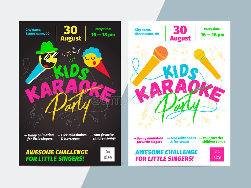 kids-karaoke-party-flyer-microphone-bright-typography-children-music-song-contest-poster-layout-template-design-99038517