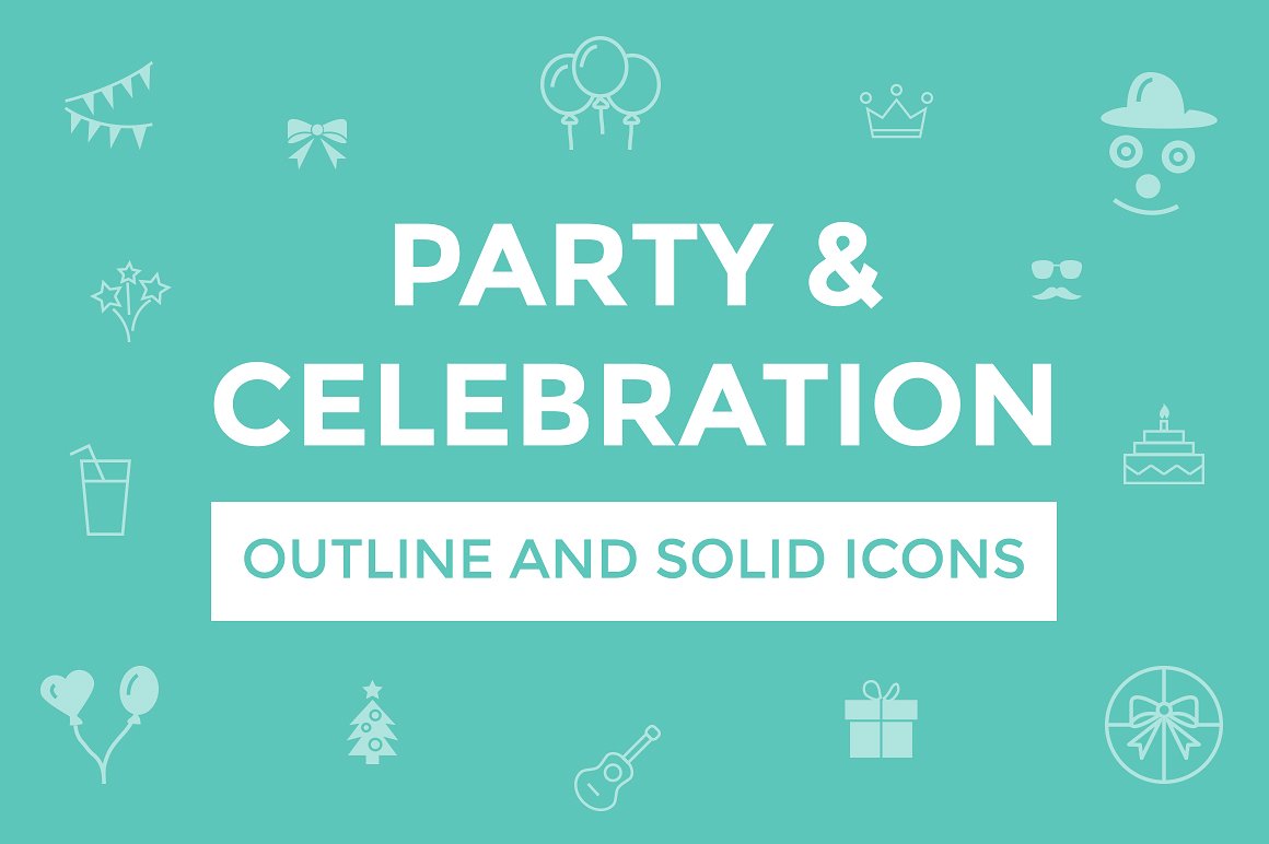 160 Solid and Outlined Party and Celebration Vector Icon Designs